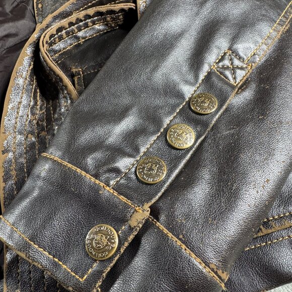 Dollhouse Distressed Moto Utility Belted Faux Leather Jacket Women’s M Brown - Picture 6 of 16